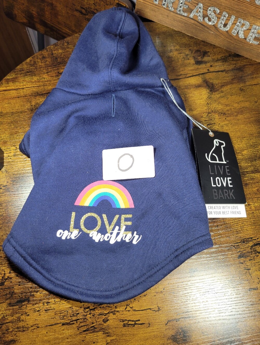 Live Love Bark dog hoodie size small says love one another